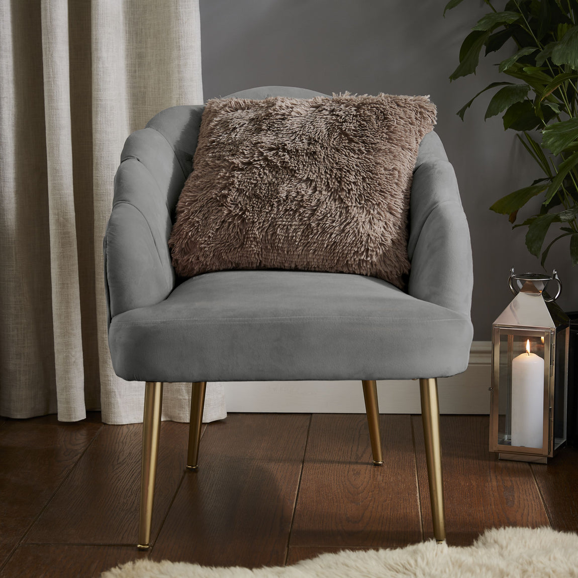 Catherine Lansfield Cuddly Faux Fur Filled Cushion 45cm x 45cm Natural