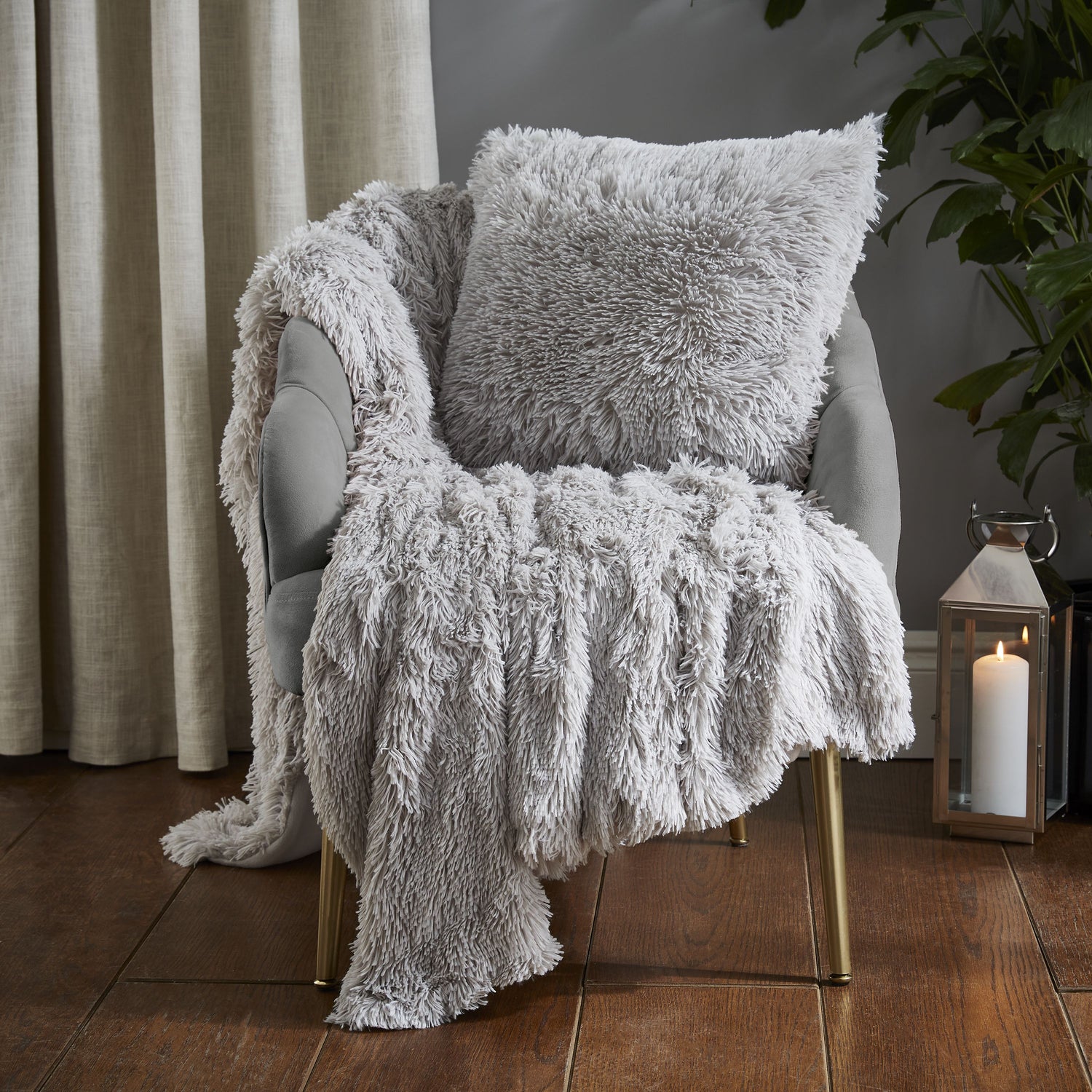 Catherine Lansfield Cuddly Faux Fur Filled Cushion 45cm x 45cm Silver Grey