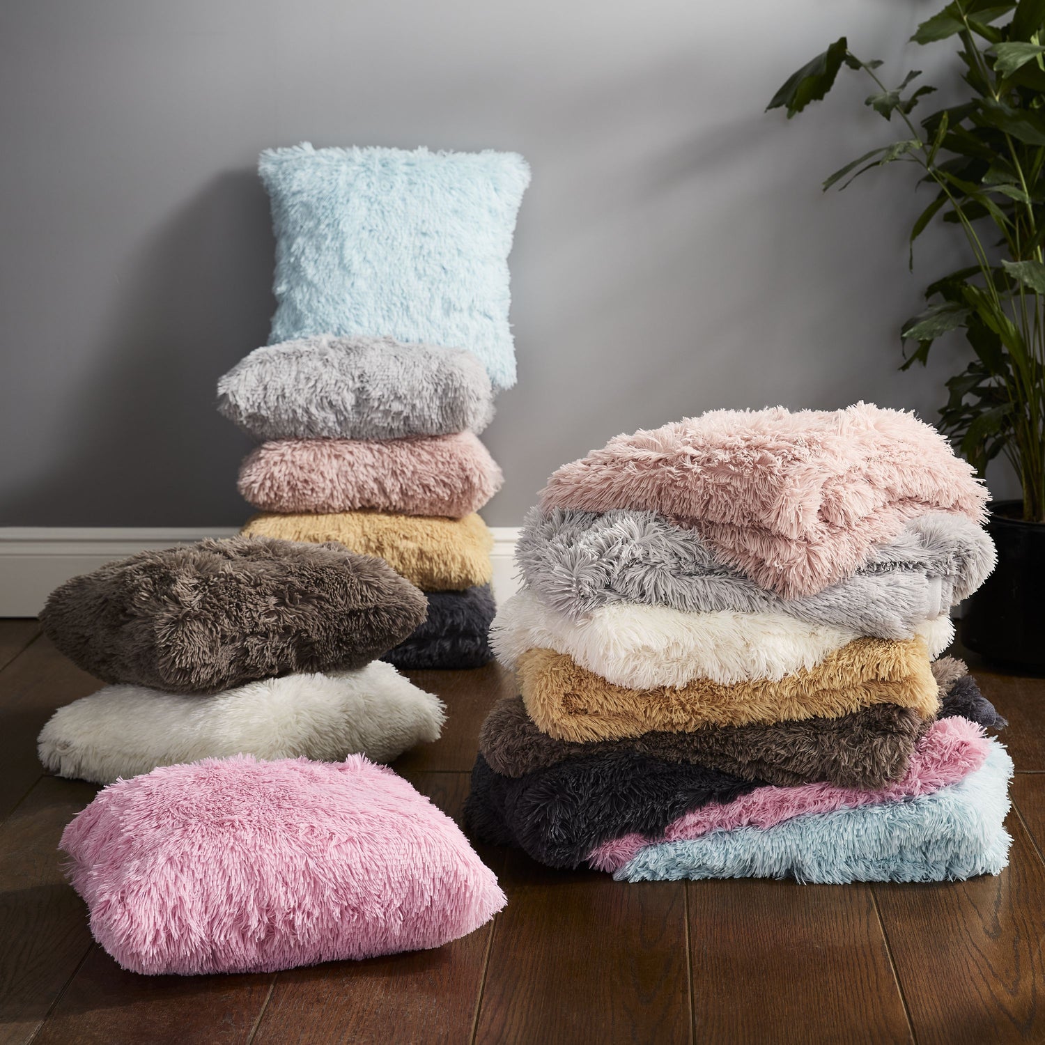 Catherine Lansfield Cuddly Faux Fur Filled Cushion 45cm x 45cm Silver Grey