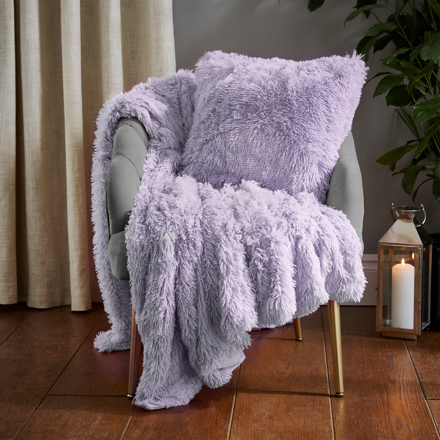 Catherine Lansfield Cuddly Faux Fur Filled Cushion 45cm x 45cm Heather