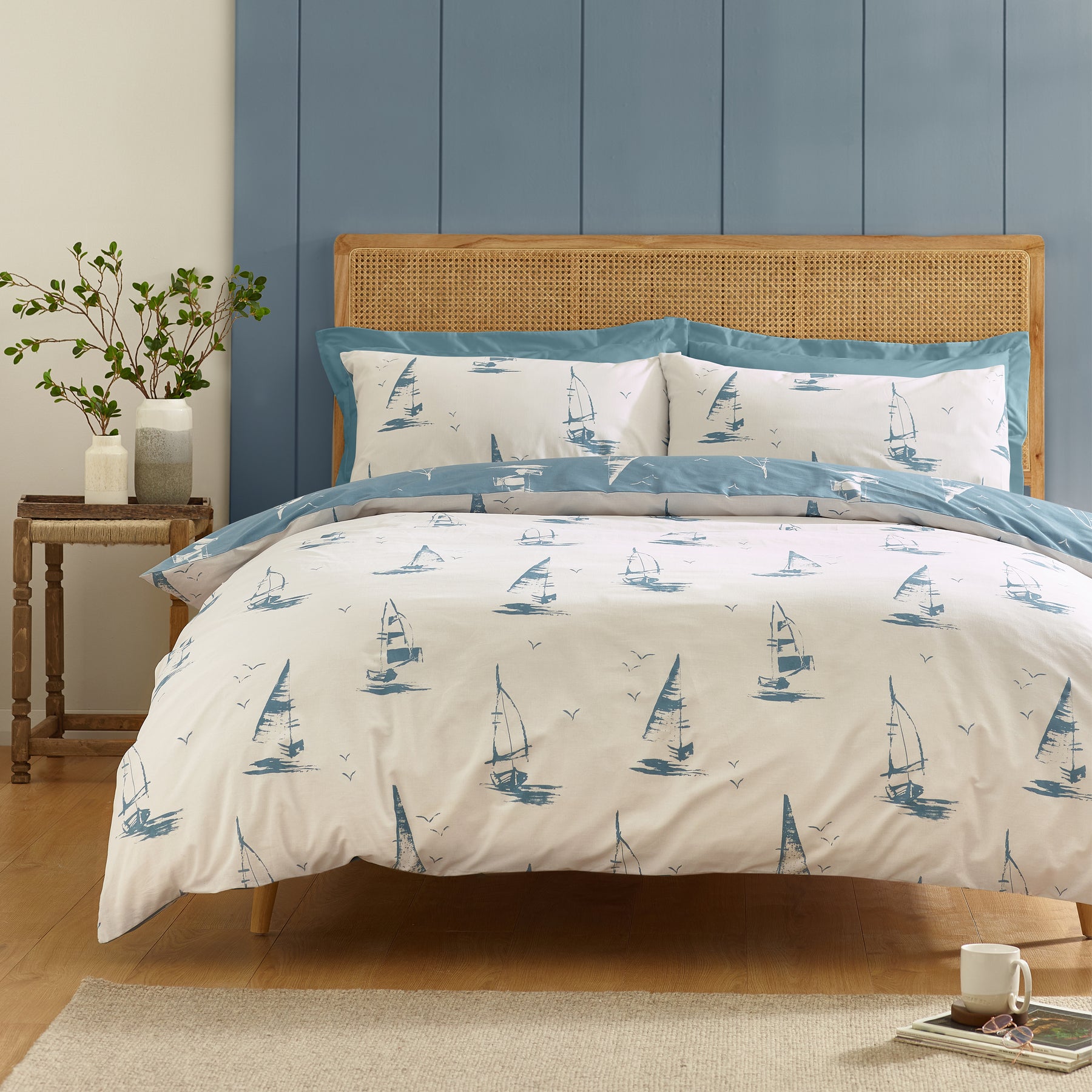 Catherine Lansfield Salcombe Boats Duvet Cover Bedding Set Blue