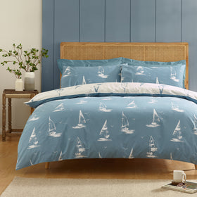 Catherine Lansfield Salcombe Boats Duvet Cover Bedding Set Blue