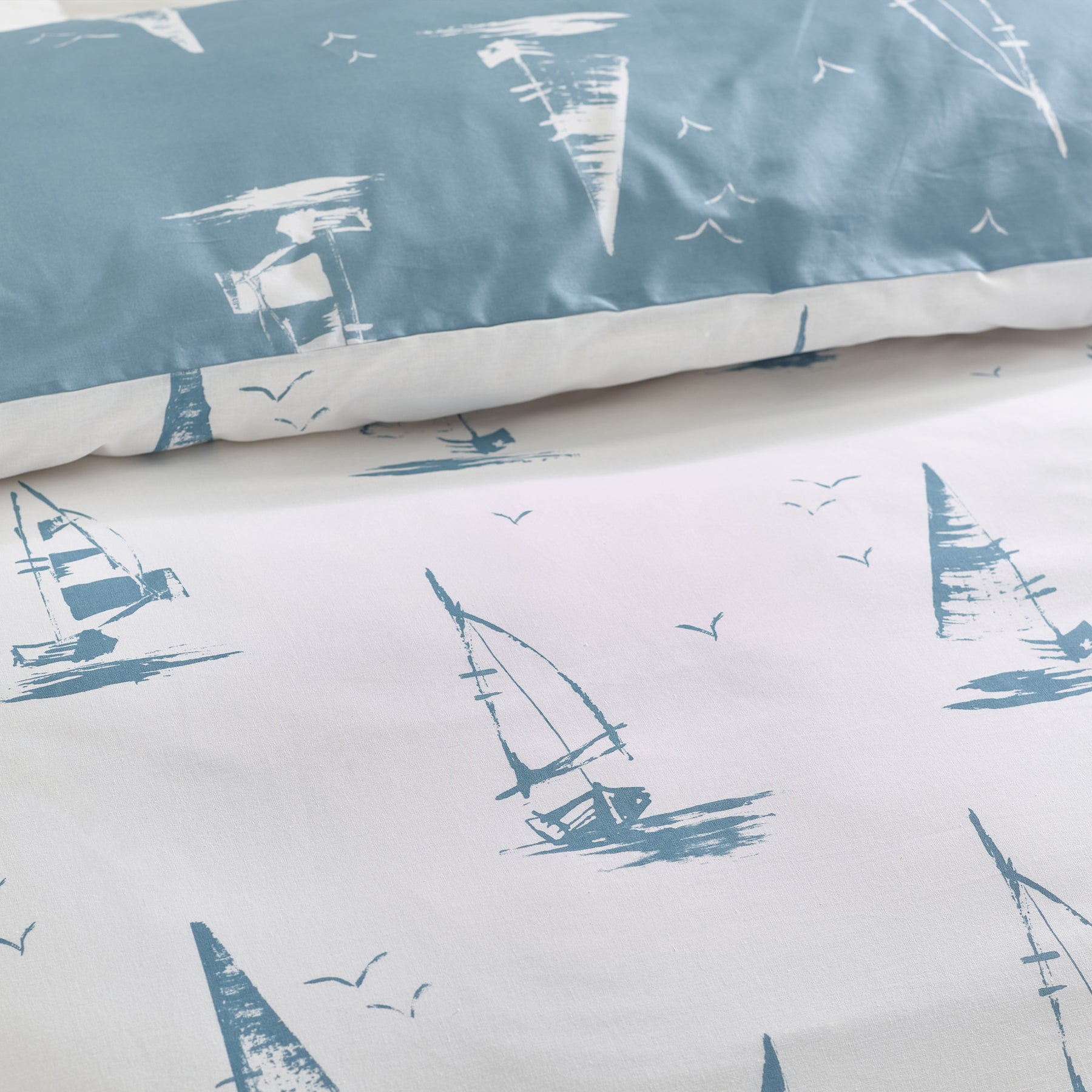 Catherine Lansfield Salcombe Boats Duvet Cover Bedding Set Blue