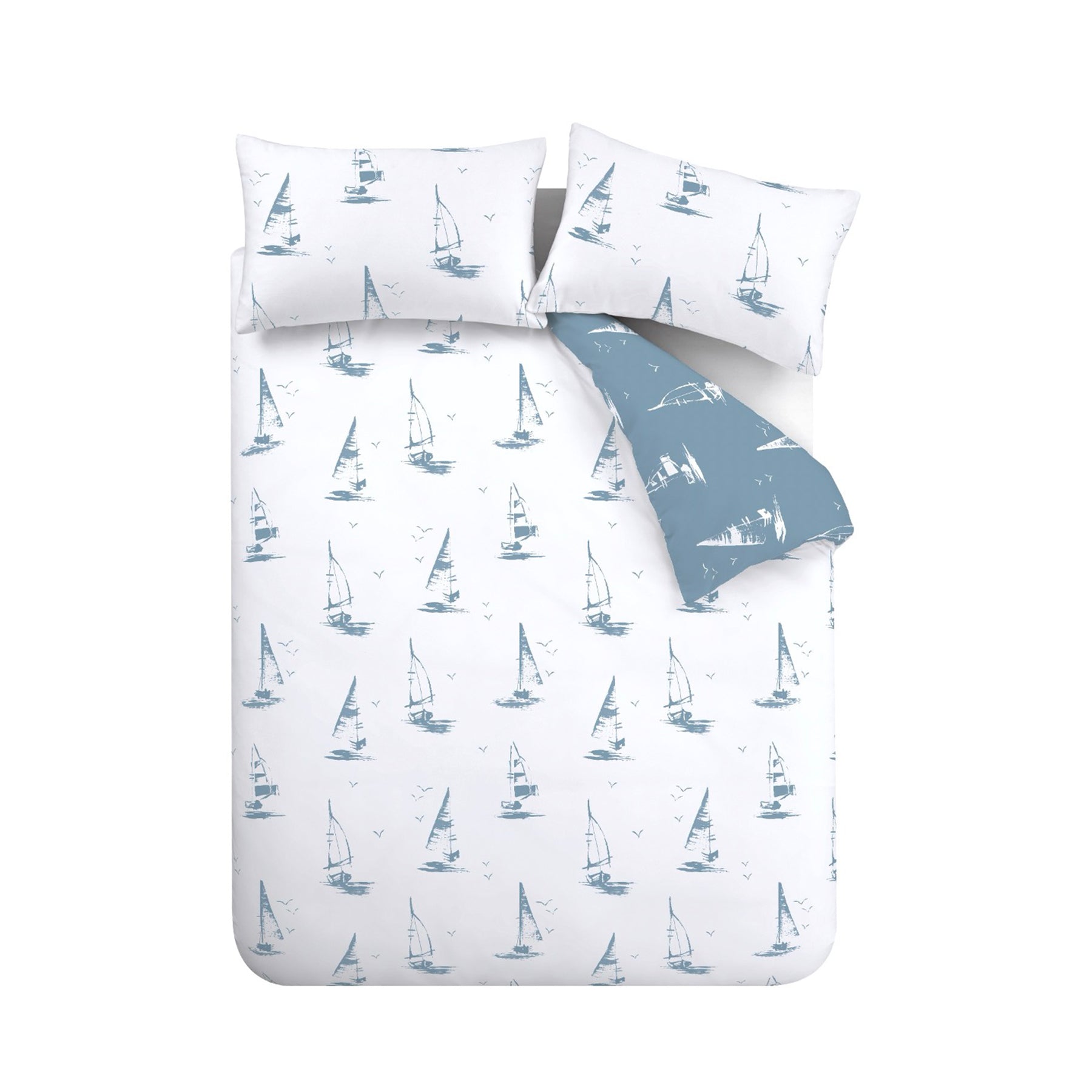 Catherine Lansfield Salcombe Boats Duvet Cover Bedding Set Blue