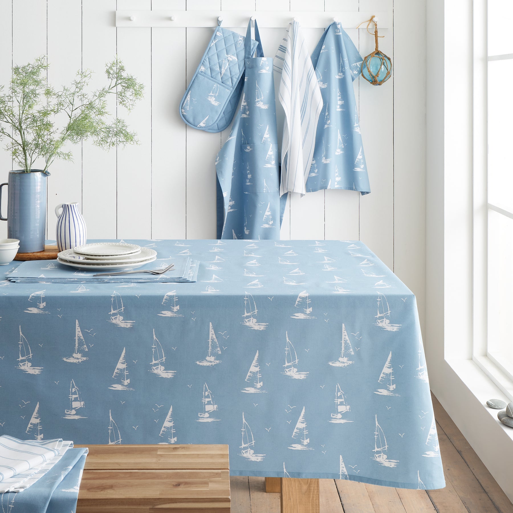 Catherine Lansfield Salcombe Boats Table Cloth Blue