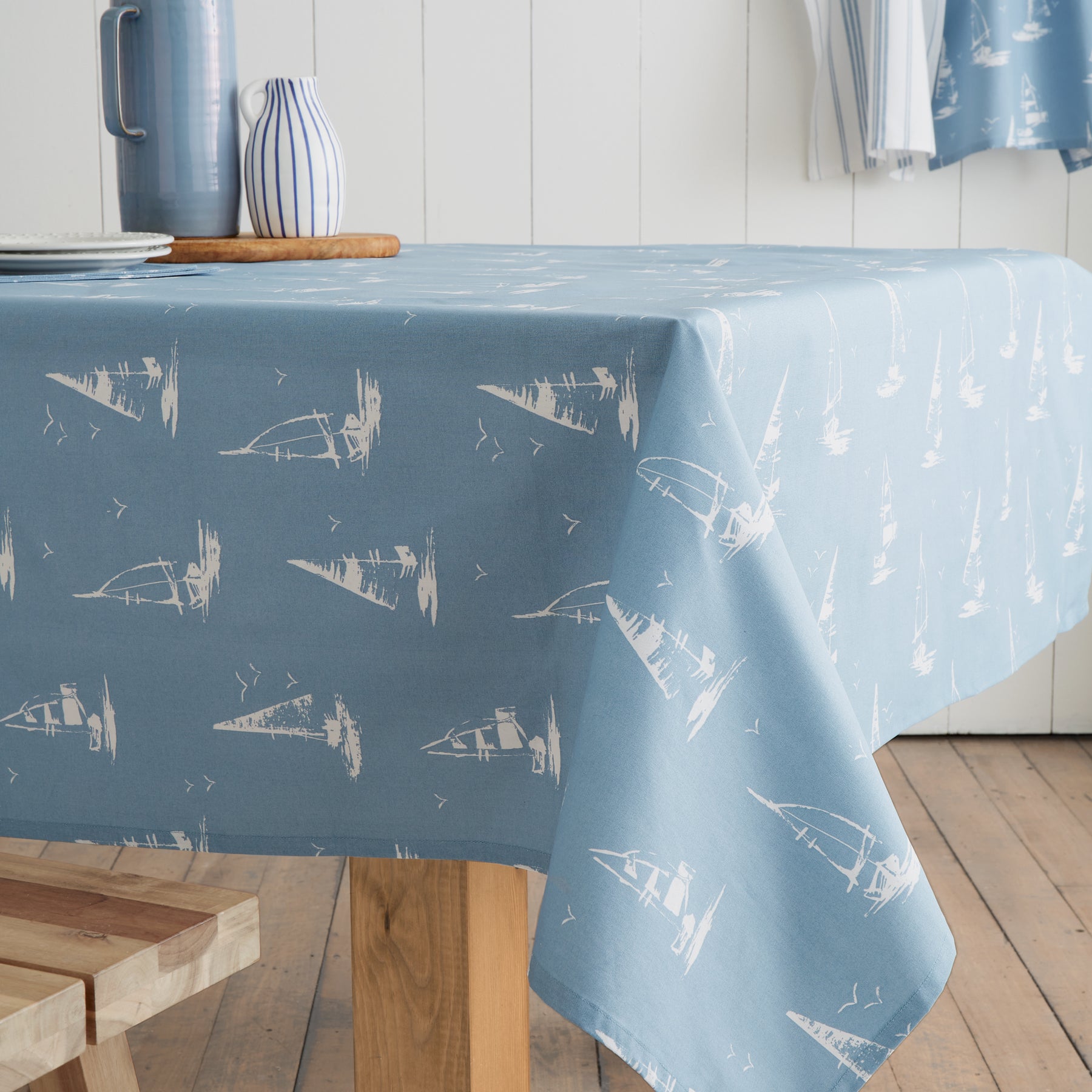 Catherine Lansfield Salcombe Boats Table Cloth Blue