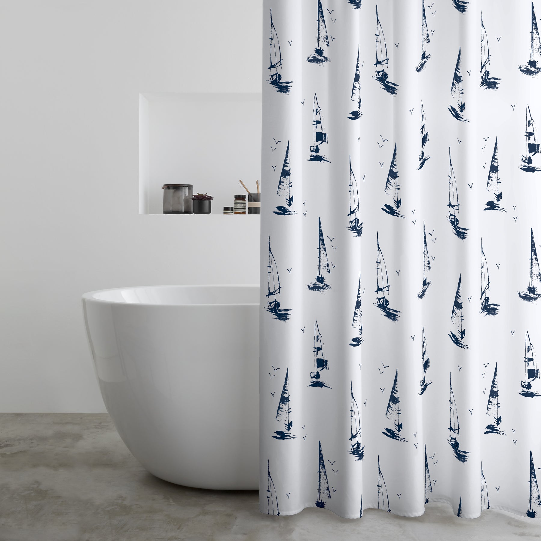 Catherine Lansfield Salcombe Boats Shower Curtain White