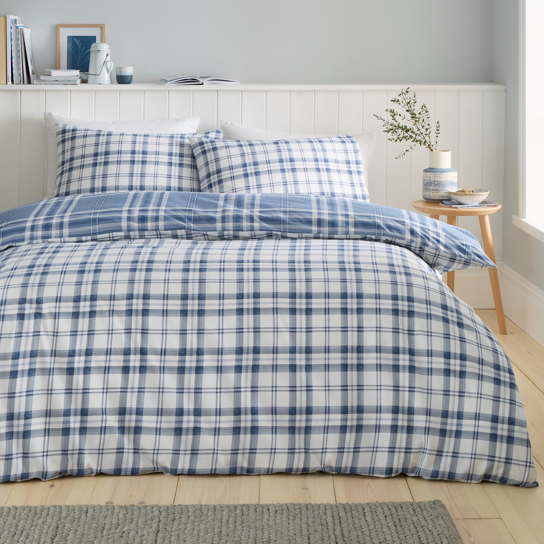 Catherine Lansfield Kelso Check Duvet Cover Bedding Set Lansfield Blue