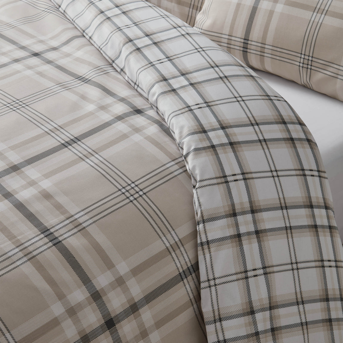 Catherine Lansfield Kelso Check Duvet Cover Bedding Set Natural