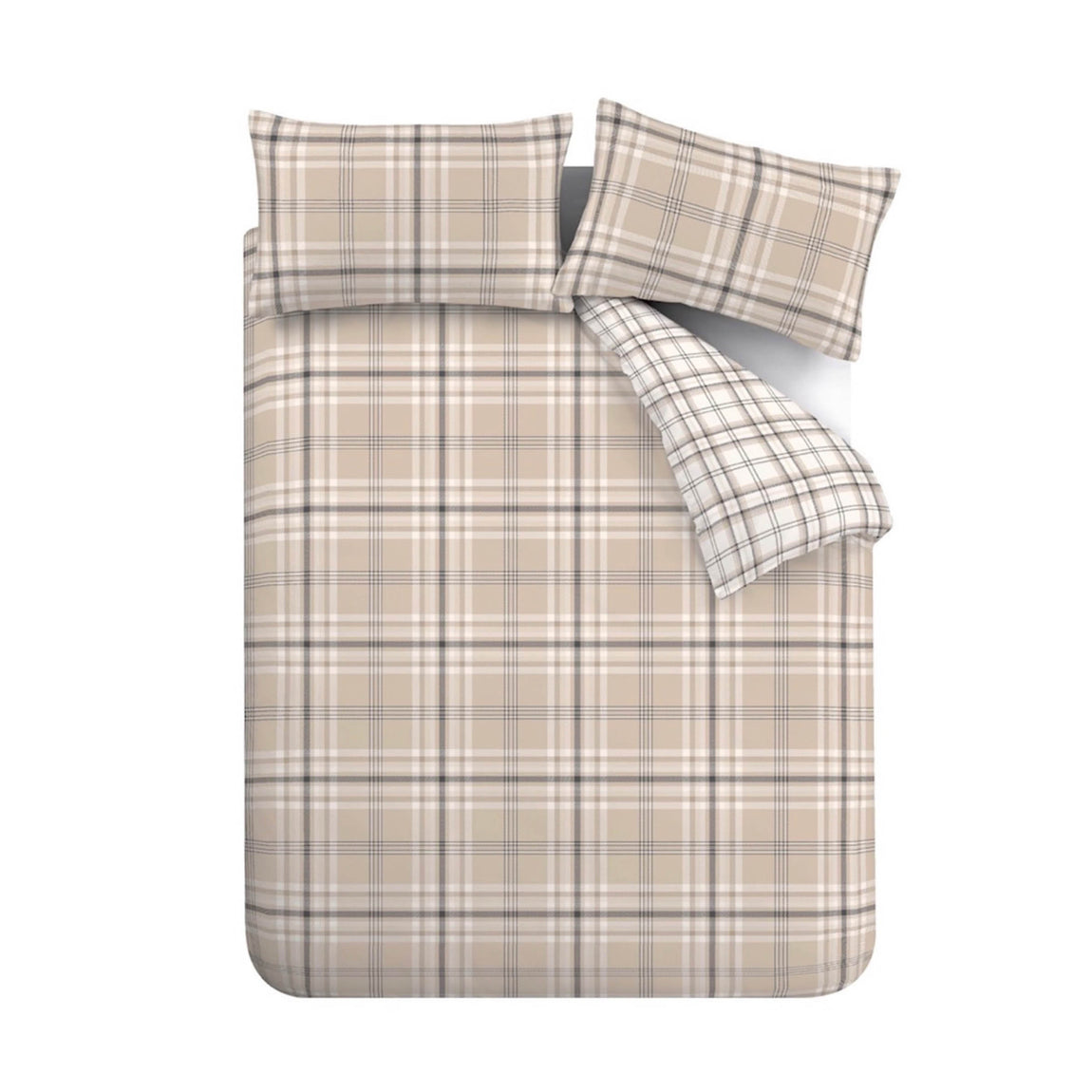 Catherine Lansfield Kelso Check Duvet Cover Bedding Set Natural