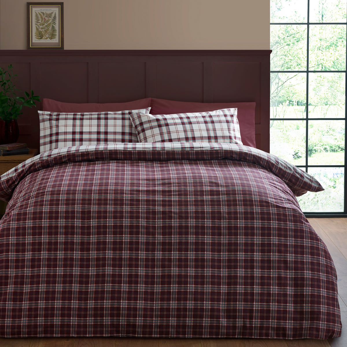 Catherine Lansfield Kelso Check Duvet Cover Bedding Set Plum