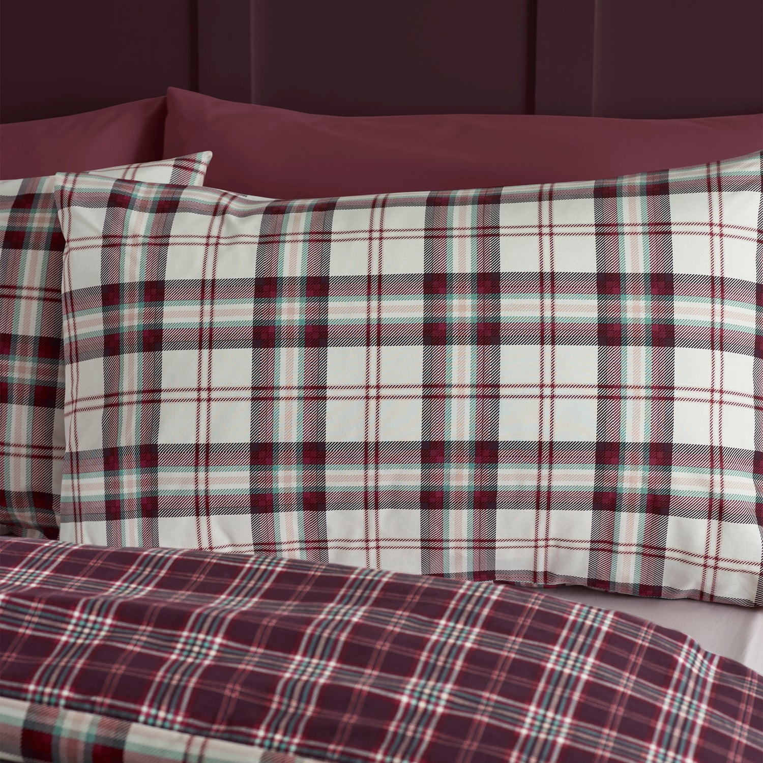 Catherine Lansfield Kelso Check Duvet Cover Bedding Set Plum