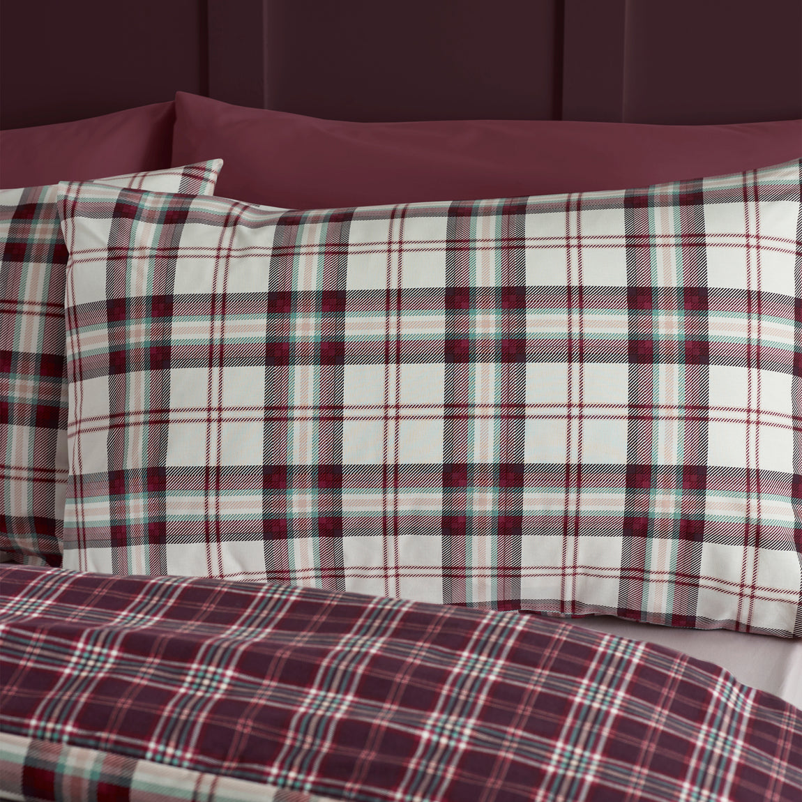 Catherine Lansfield Kelso Check Duvet Cover Bedding Set Plum