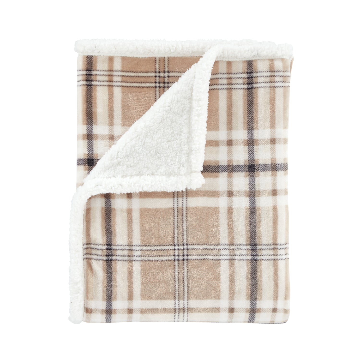 Catherine Lansfield Kelso Check Sherpa Lined 130cm x 170cm Throw Natural