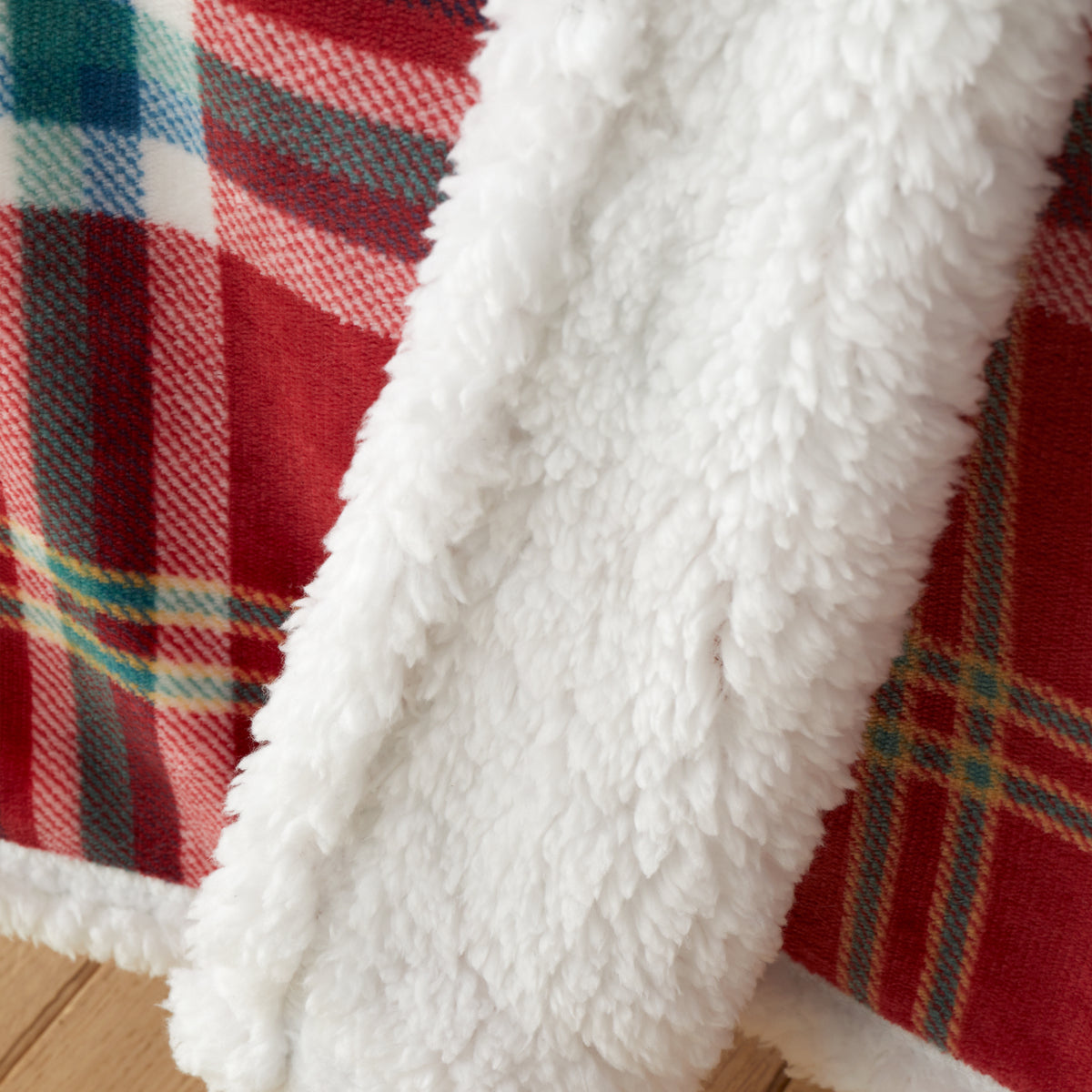 Catherine Lansfield Kelso Check Sherpa Lined 130cm x 170cm Throw Red
