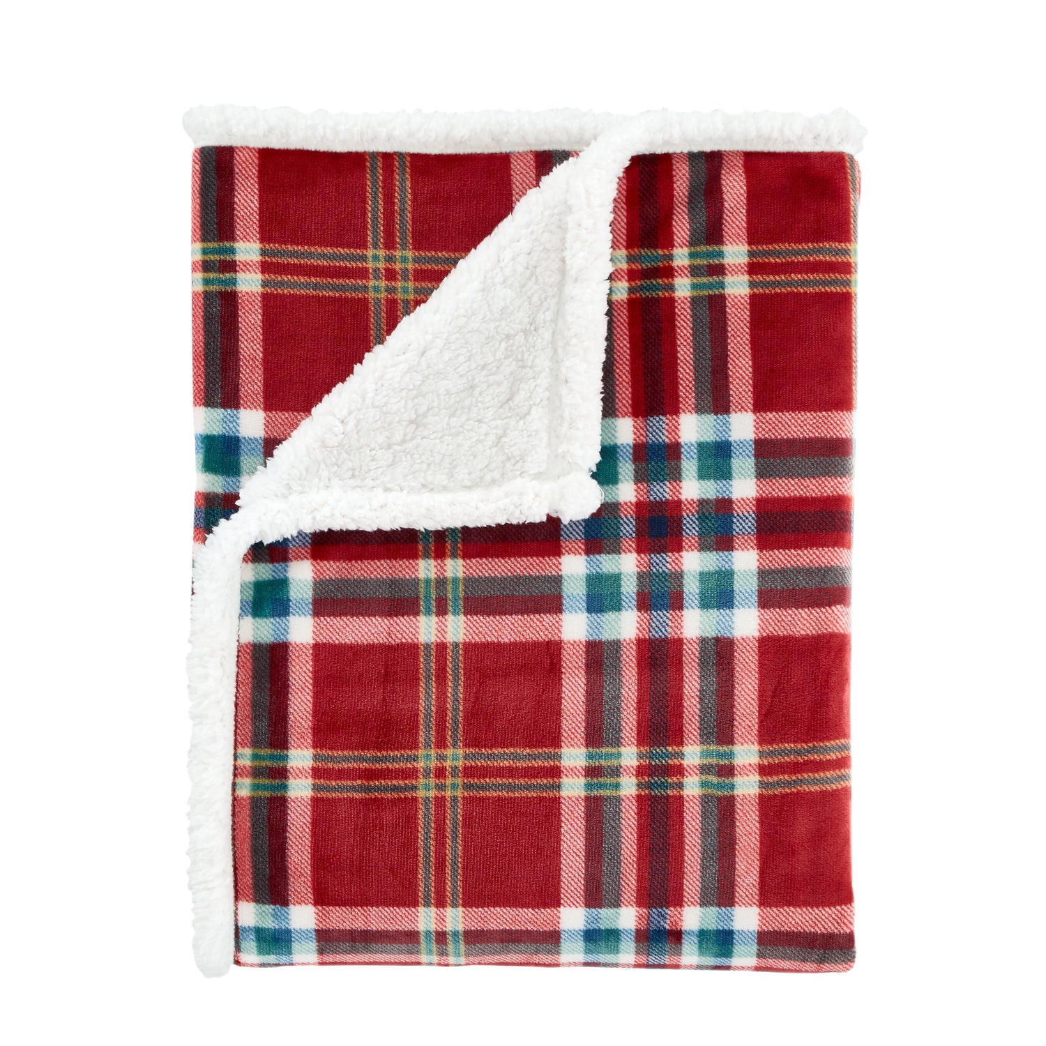 Catherine Lansfield Kelso Check Sherpa Lined 130cm x 170cm Throw Red