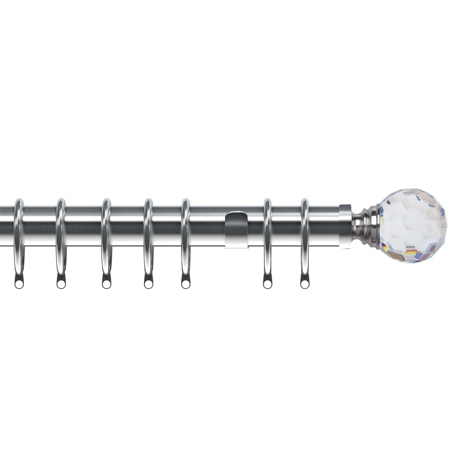 Acrylic Ball 35mm Metal Curtain Pole Satin Silver