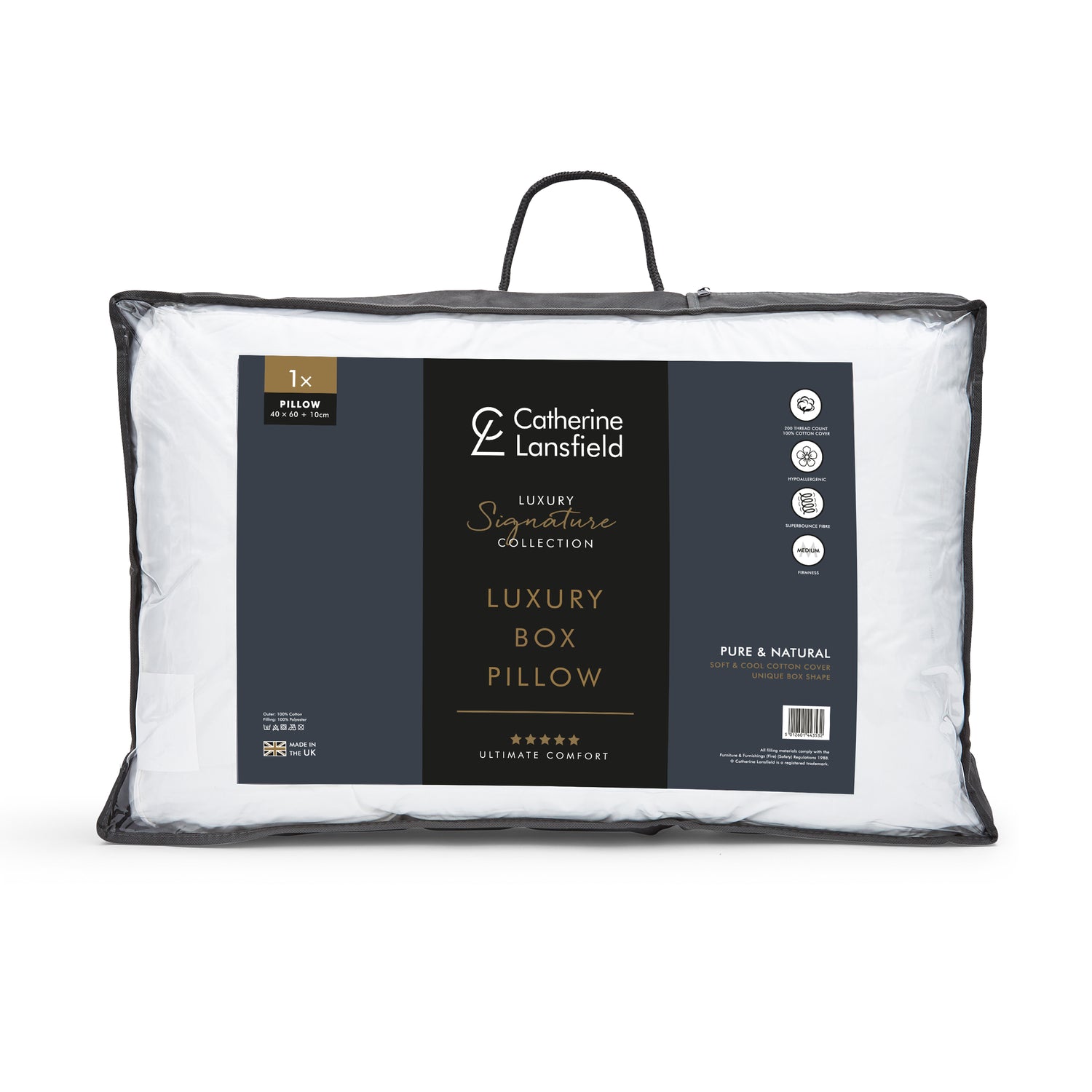 Catherine Lansfield Luxury Box Cotton 40cm x 60cm x 10cm Pillow White