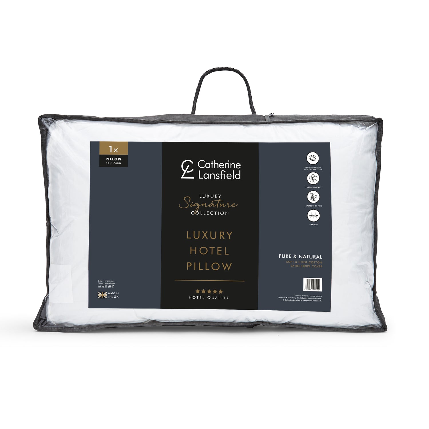 Catherine Lansfield Luxury Hotel 300TC Cotton Stripe 48cm x 74cm Pillow White