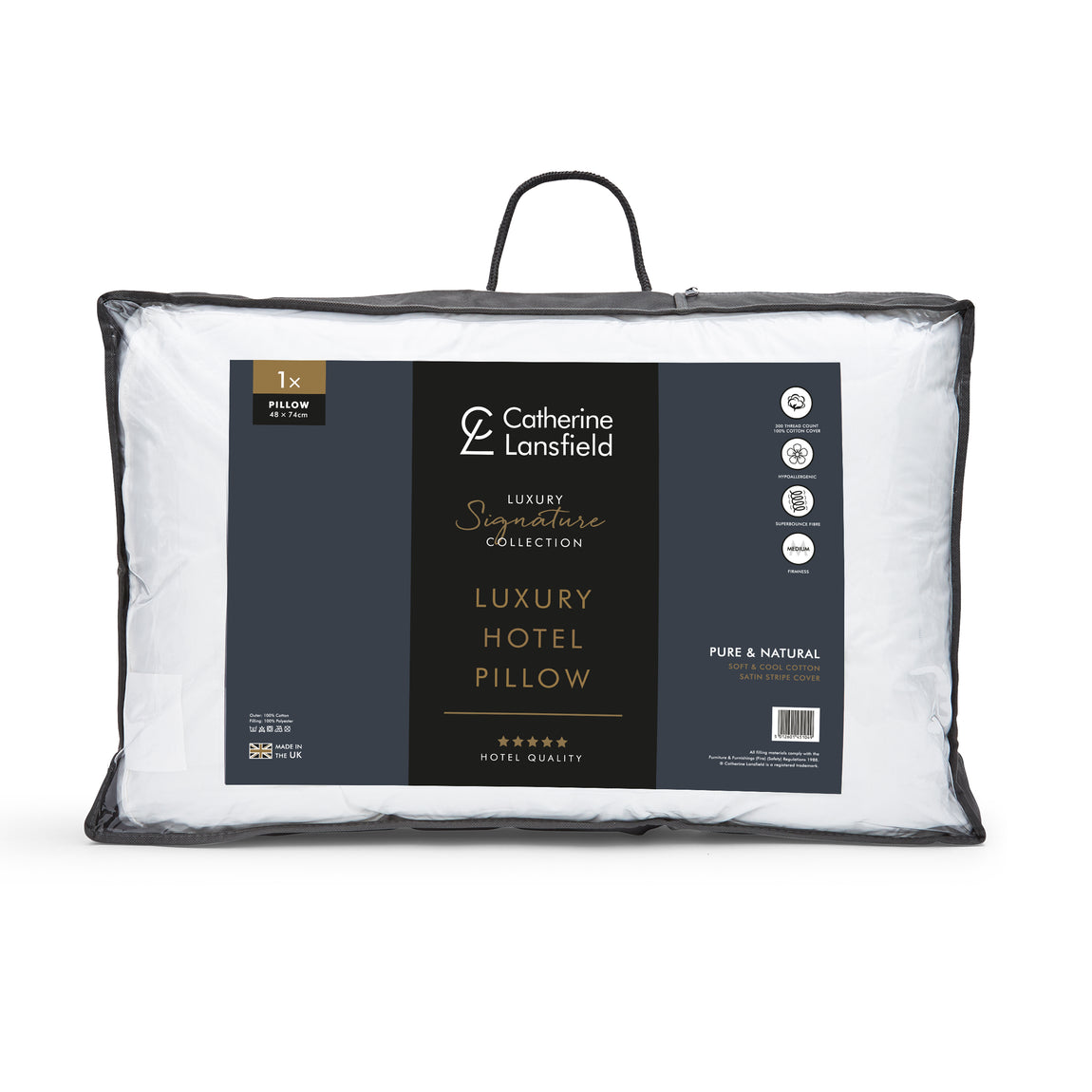 Catherine Lansfield Luxury Hotel 300TC Cotton Stripe 48cm x 74cm Pillow White