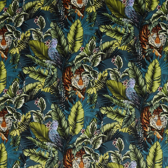 Prestigious Textiles Bengal Tiger Digitally Printed Velvet Fabric Twilight
