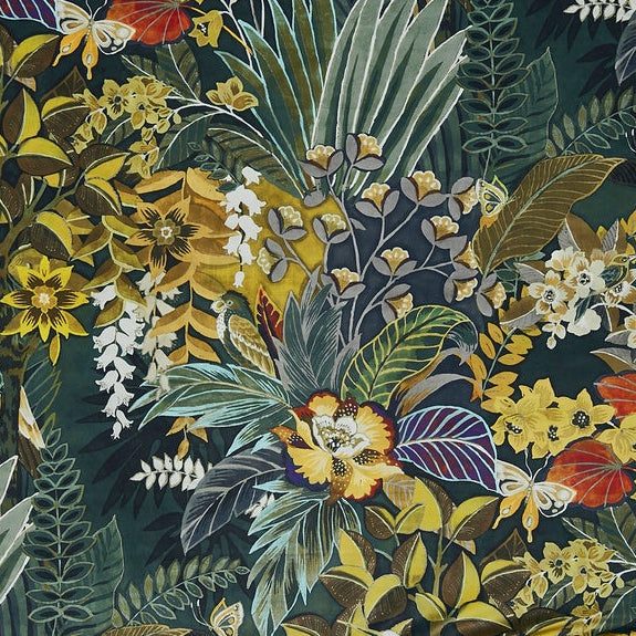 Prestigious Textiles Hidden Paradise Digitally Printed Velvet Fabric Emerald
