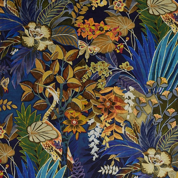 Prestigious Textiles Hidden Paradise Digitally Printed Velvet Fabric Midnight