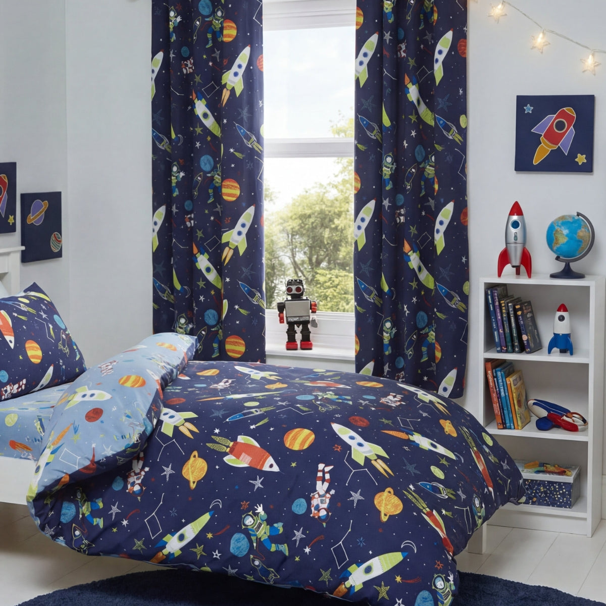 Supersonic Ready Made Lined Curtains Blue