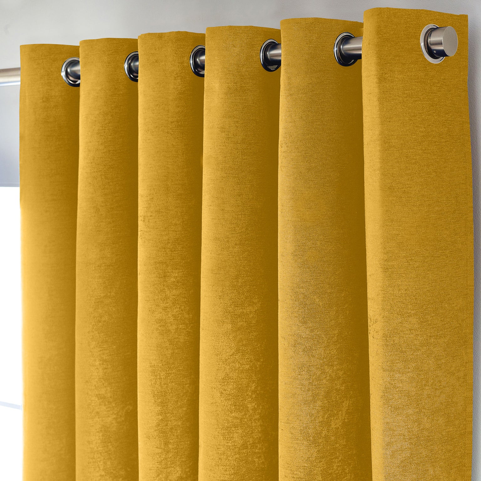 Chenille Triple Woven Ready Made Eyelet Blackout Curtains Ochre