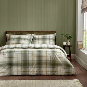 Catherine Lansfield Brushed Troon Check Duvet Cover Bedding Set Green