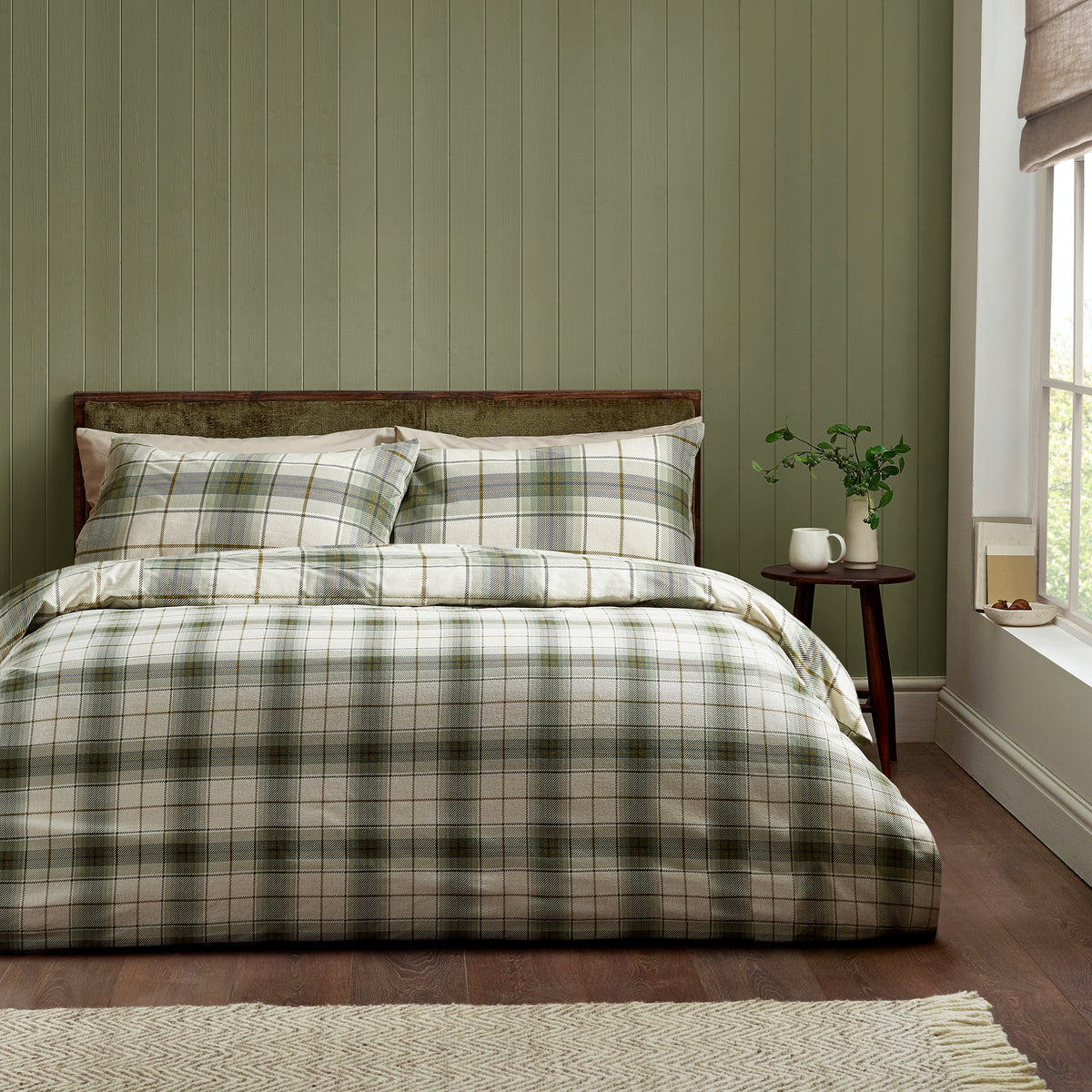 Catherine Lansfield Brushed Troon Check Duvet Cover Bedding Set Green