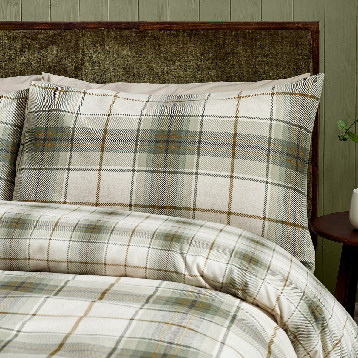 Catherine Lansfield Brushed Troon Check Duvet Cover Bedding Set Green