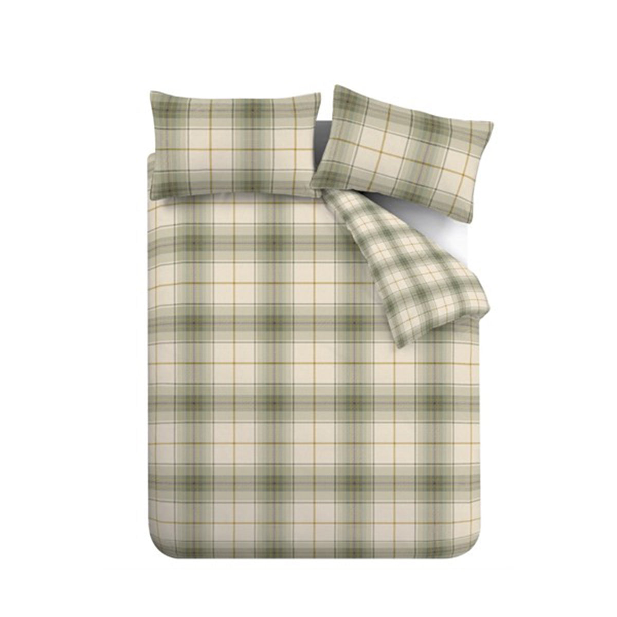 Catherine Lansfield Brushed Troon Check Duvet Cover Bedding Set Green