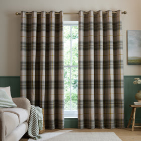 Catherine Lansfield Brushed Woven Glencoe Check Ready Made Eyelet Curtains Green