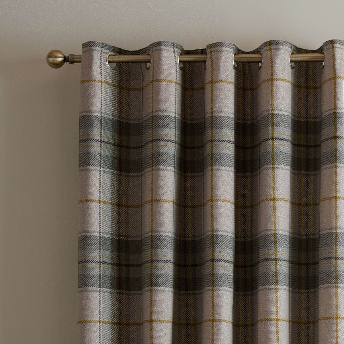 Catherine Lansfield Brushed Woven Glencoe Check Ready Made Eyelet Curtains Green