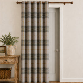 Catherine Lansfield Brushed Woven Glencoe Check 66 x 84 Ready Made Eyelet Door Curtain Green