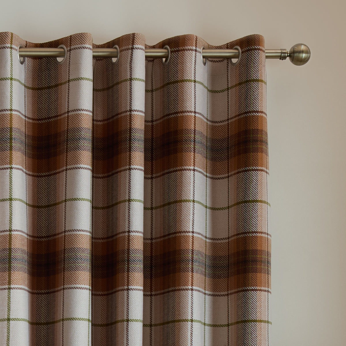 Catherine Lansfield Brushed Woven Glencoe Check Ready Made Eyelet Curtains Terracotta