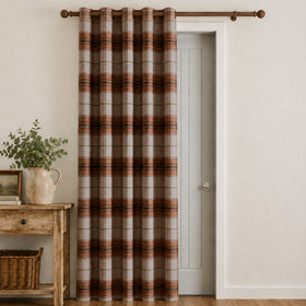 Catherine Lansfield Brushed Woven Glencoe Check 46 x 84 Ready Made Eyelet Door Curtain Terracotta