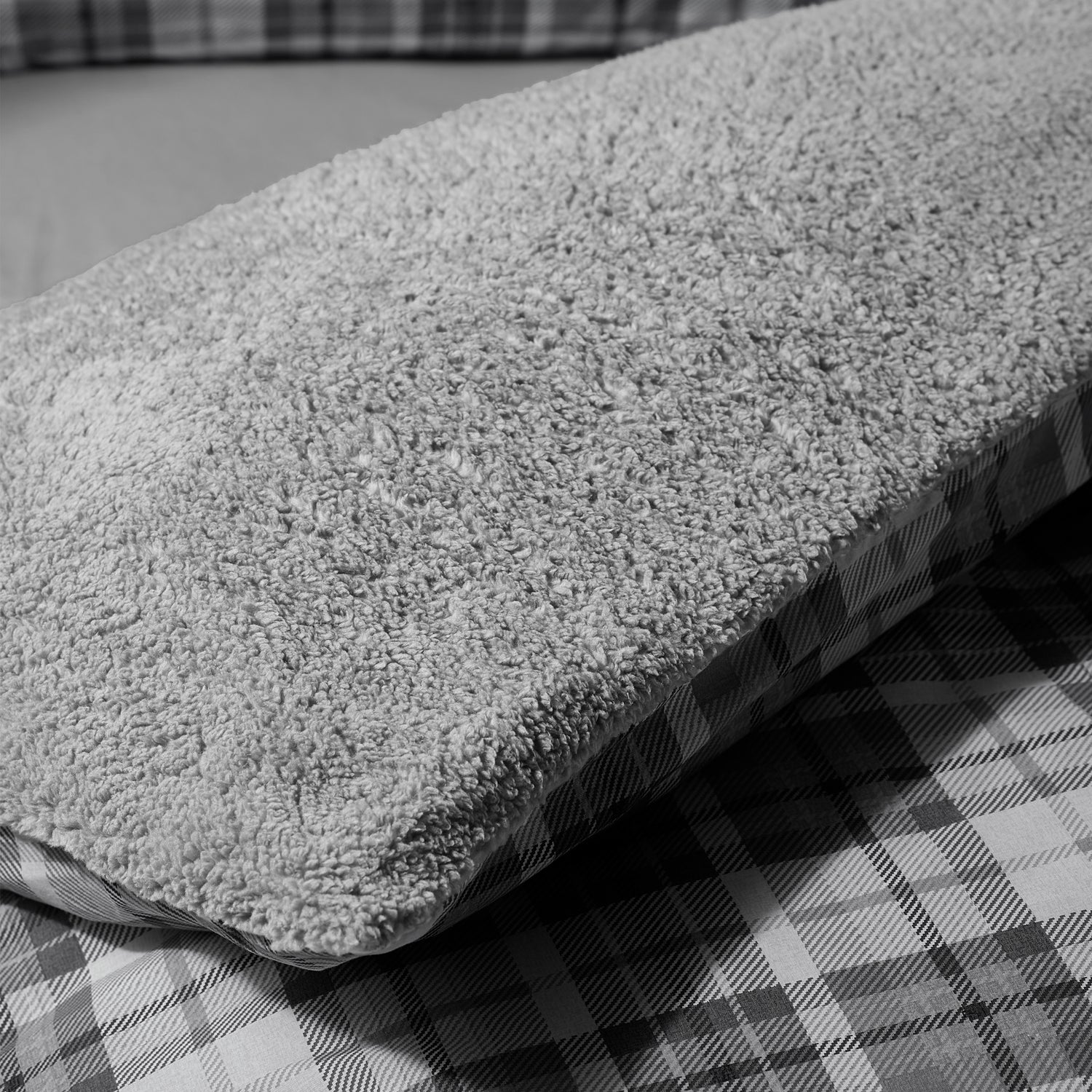 Catherine Lansfield Cosy Sherpa Check Duvet Cover Bedding Set Grey