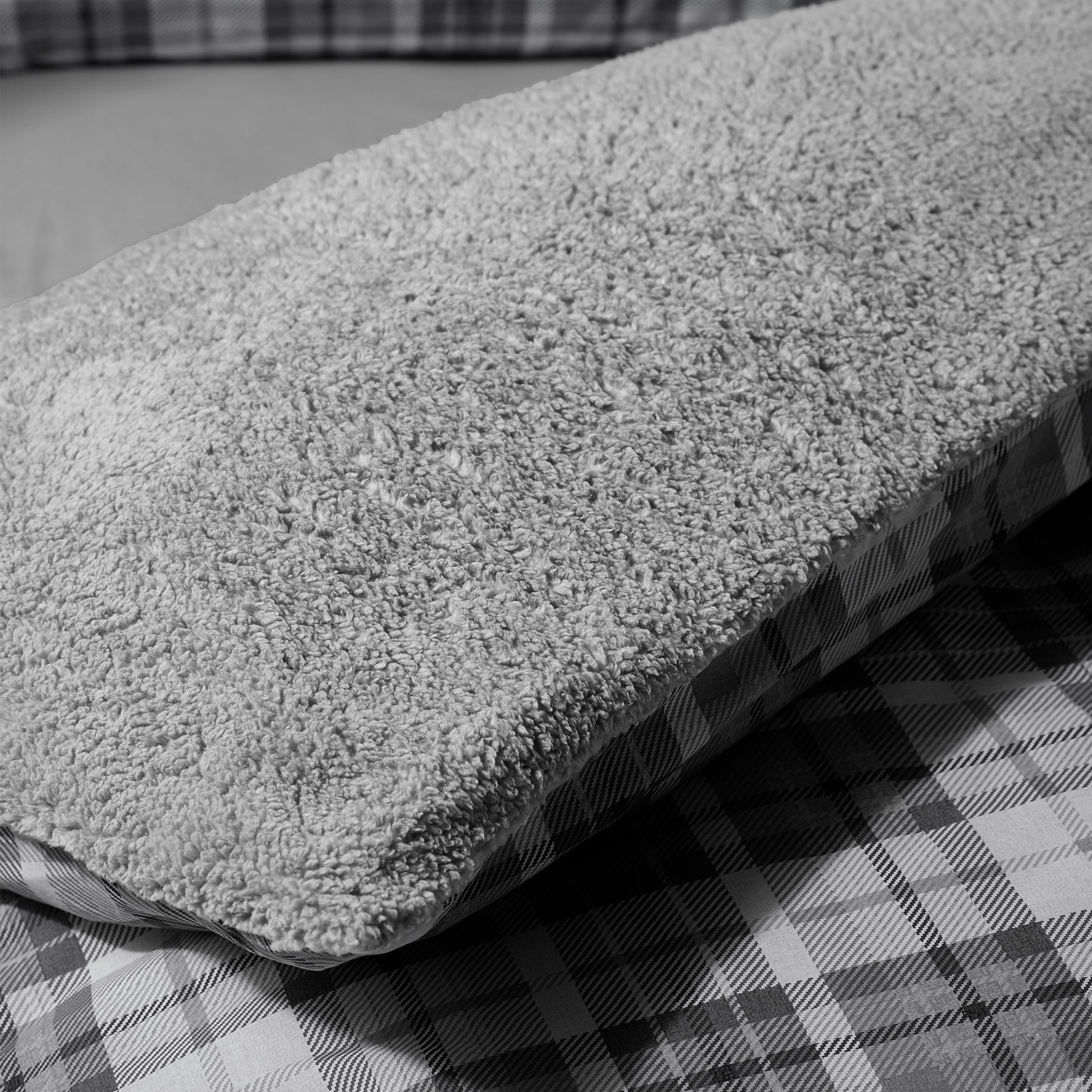 Catherine Lansfield Cosy Sherpa Check Duvet Cover Bedding Set Grey