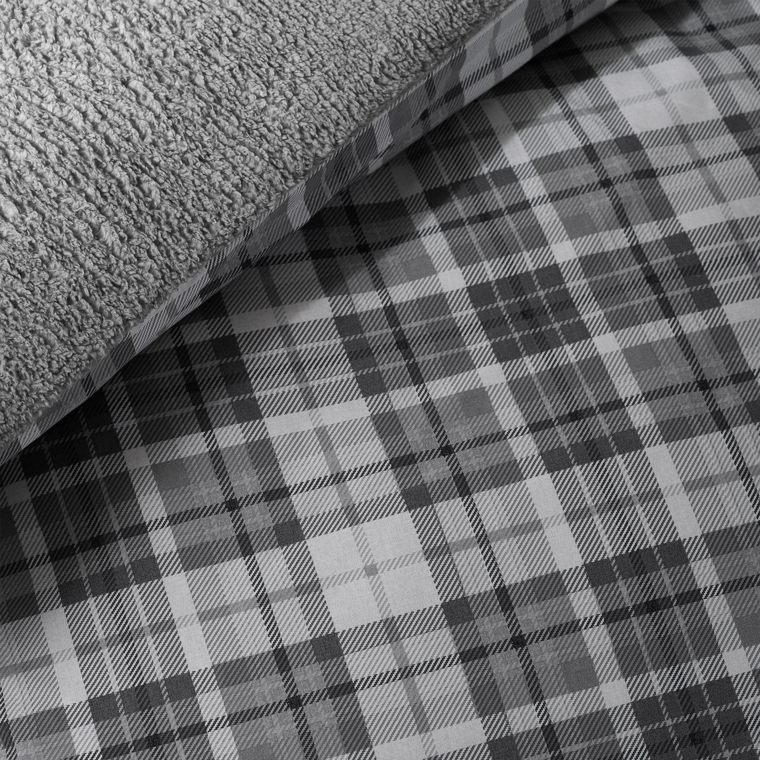 Catherine Lansfield Cosy Sherpa Check Duvet Cover Bedding Set Grey