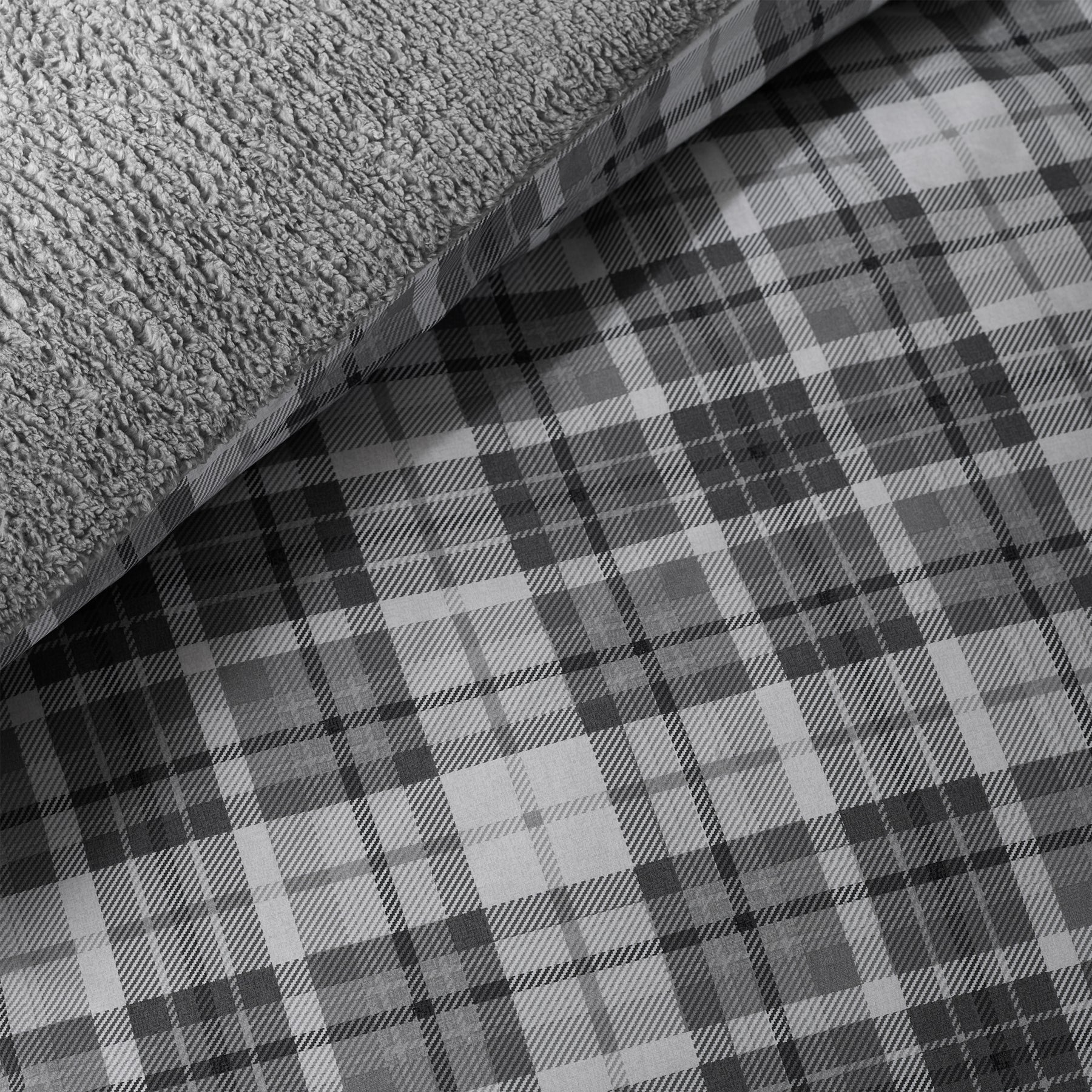 Catherine Lansfield Cosy Sherpa Check Duvet Cover Bedding Set Grey