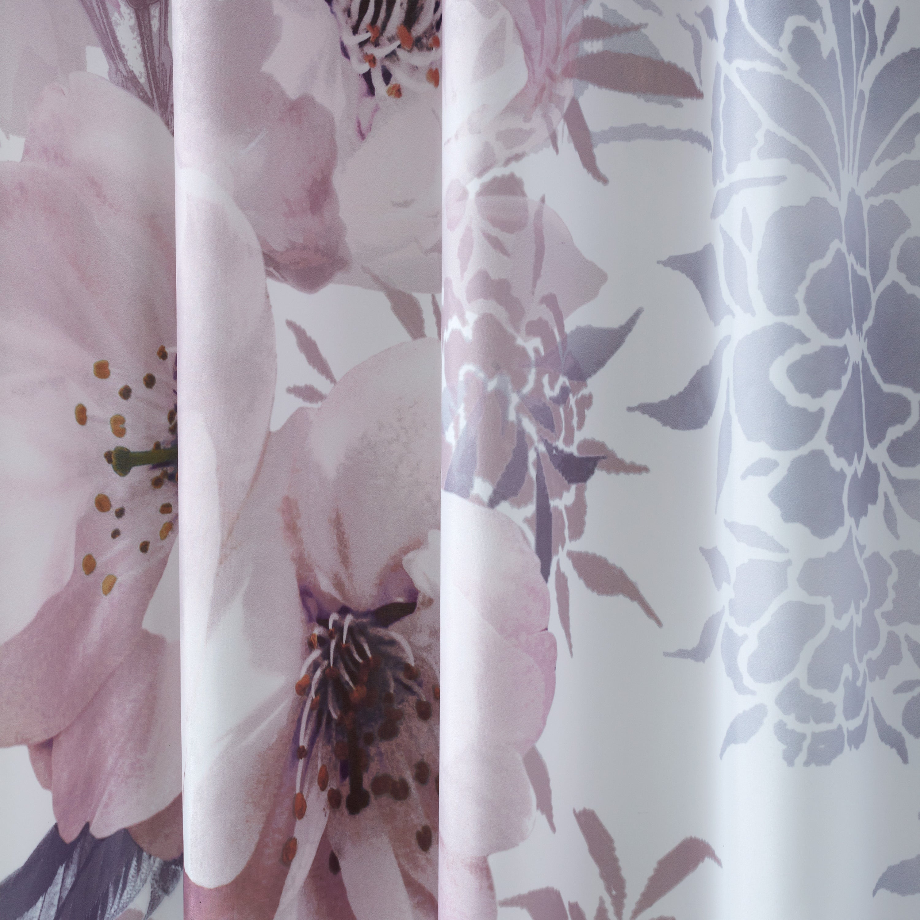 thumbnail image 2 of Blooming Prairie Country Lilac Rose Cotton Curtain Panels – 84x84 – Set Of 2 Tab Top Drapes 2 of 5