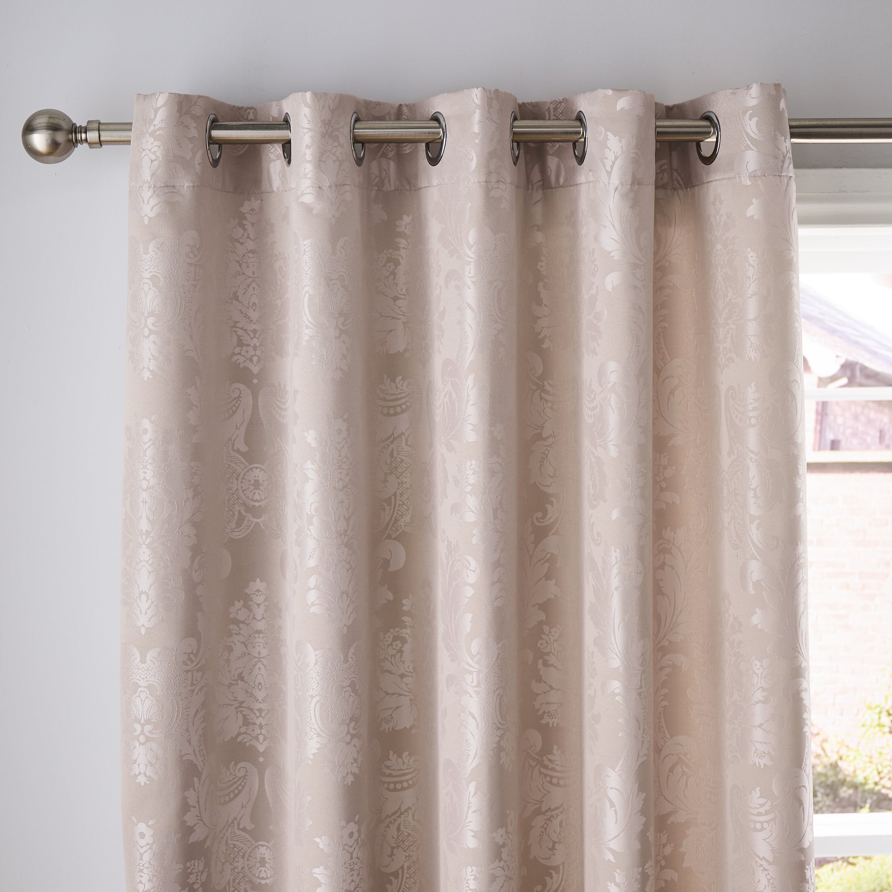 Catherine Lansfield Damask Jacquard Ready Made Eyelet Curtains Champagne