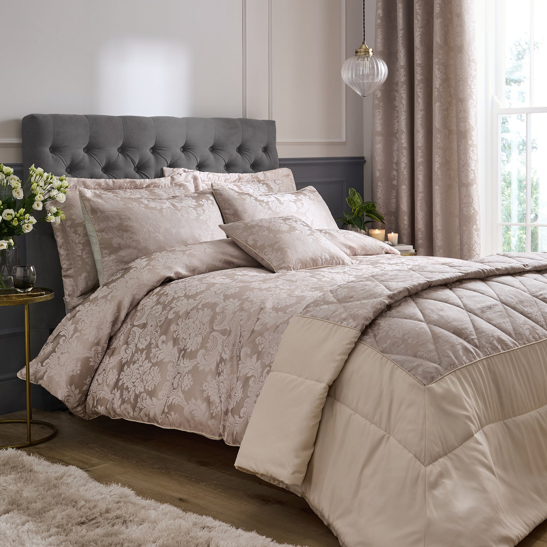 Catherine Lansfield Damask Jacquard Pair Pillow Protectors Champagne