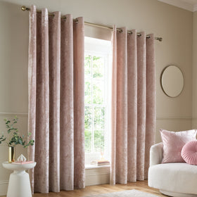 Catherine Lansfield Crushed Velvet Ready Made Eyelet Curtains Blush