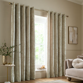 Catherine Lansfield Crushed Velvet Ready Made Eyelet Curtains Natural