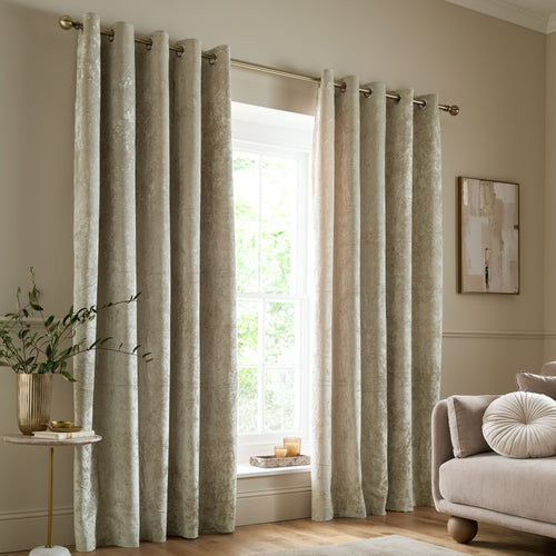 Catherine Lansfield Crushed Velvet Ready Made Eyelet Curtains Natural
