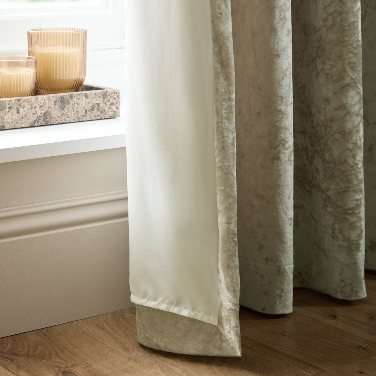 Catherine Lansfield Crushed Velvet Ready Made Eyelet Curtains Natural