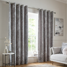 Catherine Lansfield Crushed Velvet Ready Made Eyelet Curtains Silver